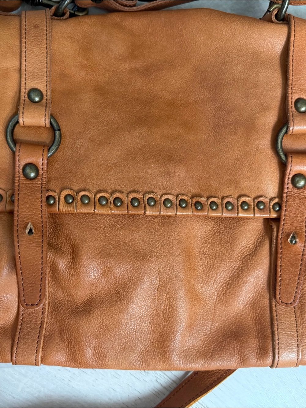 BED|STU Tan Leather Studded Messenger Bag with Adjustable Strap - Picture 2 of 12